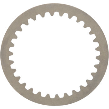 The Clutch Drive Plate by Barnett is a flat metallic washer with a circular shape and evenly spaced teeth along its inner edge, resembling an internal gear. Made in the USA for reliable quality and durability.