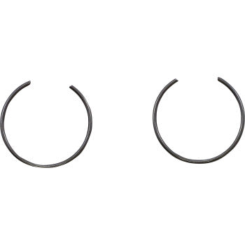 Two simple, thin black Circlip by Wiseco open metal rings—resembling piston circlips—are displayed side by side against a white background.