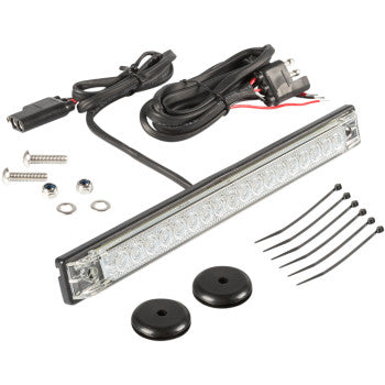 The NOMAD Trunk LED Light Kit by Kimpex includes a wiring harness, mounting screws, washers, two round black mounts, and four zip ties—perfect as a rear brake or parking light for your Nomad trunk. All components shown on a white background.