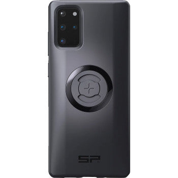 The SPC+ Phone Case Samsung Galaxy S20+ by Sp Connect is a black case featuring four rear camera cutouts in the top left, a central circular magnetic ring grip, and an SP logo near the bottom.