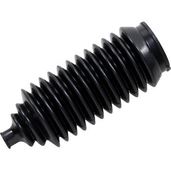 Black rubber accordion-style steering rack boot with flexible ridges and tapered ends.