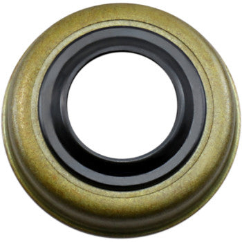 A close-up view of the Shock Dust Seal 14 mm x 26 mm KYB by Race Tech, featuring a gold outer ring and black inner ring, photographed against a white background.