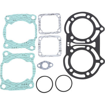 The Yamaha Banshee 350 Top End Gasket Set by Prox features precision-engineered green, black, and gray gaskets and O-rings in assorted shapes and sizes, neatly arranged on a white background for your top-end rebuild.