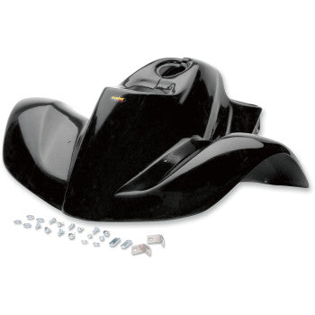 Glossy black front fender with smooth curved edges and mounting hardware for UTV offroad use.