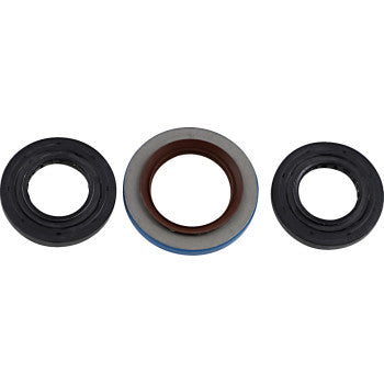 Three round oil-resistant seals from the Differential Seal Kit Front by Epi are displayed in a row on a white background; the center seal is slightly larger and has distinctive blue and brown edges.