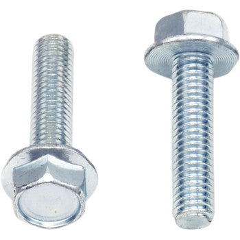 Two Bolts Flange M6 x 25 from Bolt are shown—one upright, one on its side. Each has a threaded shaft and integrated washer-like flange below the hex head. Available in a 10 pack, they're ideal for replacement hardware or factory bolt packs.
