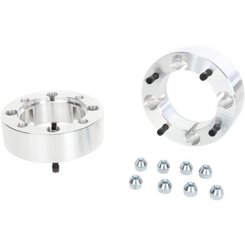 Two High Lifter Spacer with Stud Wheel Rear 4/137 2 spacers are shown, each with five holes and included lug nuts, all neatly arranged on a white background. Ideal for installing aftermarket tires or using as wheel adapters.