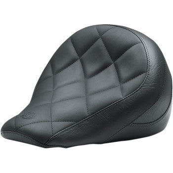 The Solo Seat - Black by Mustang, designed for Scout 2018-2024, features diamond stitching, a curved ergonomic shape, and a smooth leather finish.