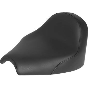 The Renegade Solo Seat - Black - Smooth by Saddlemen features a contoured design with a slightly raised backrest and plush GelCore interior for comfort and support.