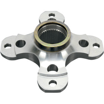 The Wheel Hub Sprocket Press Fit by Lone Star Racing is a high-strength billet aluminum component with four mounting arms and a splined center, designed for secure automotive coupling or drive flange applications.