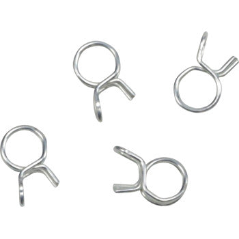 Four silver wire clamps from the All Balls Wire Clamp Refill Kit (4 Pack) are arranged on a plain white background.