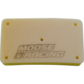 The Arctic Cat Air Filter by Moose Offroad is a rectangular beige dual-layer foam filter with "MOOSE RACING" in gray, featuring four corner holes and three central holes for superior protection.