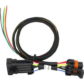 The Polaris Power Adapter 8 Pin by Whipitlightrods is a coiled 12V wire harness with black connectors, multiple colored wires (red, yellow, blue, green, black), and a braided protective sleeve.