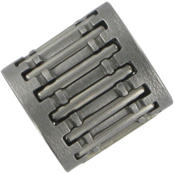 A close-up view of the Wiseco Top End Bearing (20 mm x 25 mm x 21.8 mm), a case-hardened cylindrical needle roller bearing with evenly spaced rollers secured by a metal cage.