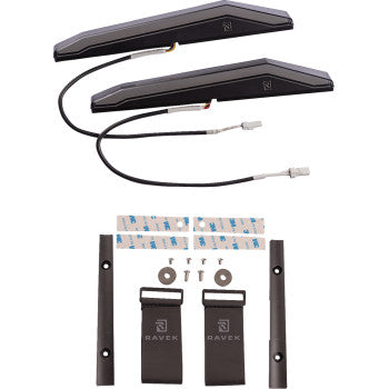 Pair of black slim LED amber running lights with wiring and mounting hardware for offroad vehicles.