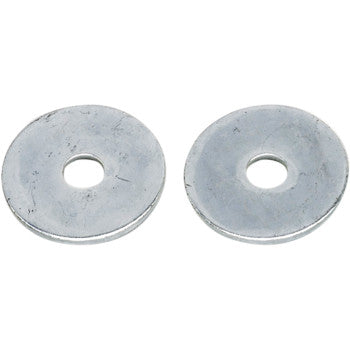 Two flat, round metal Washers Fenders M6 x 25 (10 Pack by Bolt) with central holes, side by side on a white background—ideal motorcycle hardware for replacement packs or Bolt Service Department use.
