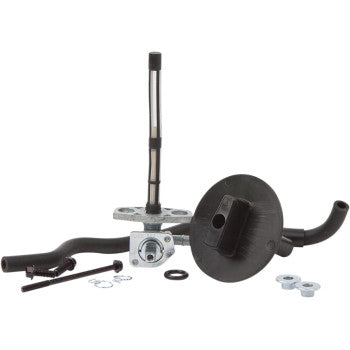 The Honda Petcock Fuel Kit by All Balls includes metal rods, fuel line, hoses, gaskets, washers, and other mounting hardware, all displayed on a white background.