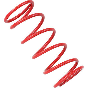 A close-up of the Secondary Spring Red by Epi, a red coiled metal spring positioned diagonally on a white background, designed to deliver precise side load pressure.