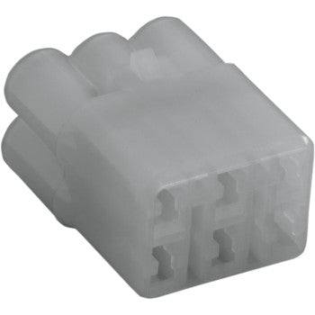 A close-up of the HM Series Connector 6 Position Female Each by Namz, a white plastic connector commonly used for power supply connections in electronics, computers, and custom applications.