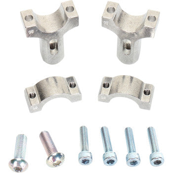 Set of four Moose Offroad 1-1/8" silver mount clamps for aluminum hand guards, complete with screws and bolts—perfect for secure installation or use as inner mount clamps, displayed neatly on a white background.