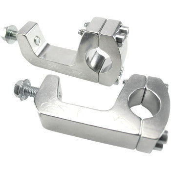 The Probend™ Handlebar Mount 7/8" by Moose Offroad includes two CNC-machined silver clamps with bolts and screws, designed for securely attaching or mounting cylindrical objects. They are displayed on a white background.