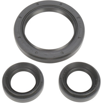 The Yamaha Differential Seal Kit Front by Moose Offroad includes three black rubber oil seals of various sizes on a white background, arranged with the largest seal above two smaller ones—ideal for your differential servicing needs.