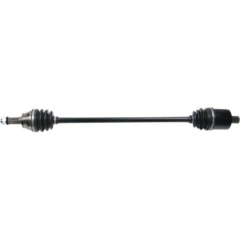 Black metal CV axle shaft with rubber accordion-style boots on each end and metal joint components for Polaris RZR Turbo ATV.