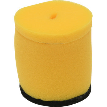 A cylindrical yellow sponge with a flat top, small indented center, and thin black base, the Suzuki Replacement Air Filter by All Balls resembles OEM cellulose filters and is shown isolated on a white background.