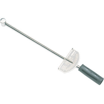 The Torque Wrench by Performance Tool is a precision-built beam-type tool with a long metal shaft, direct reading scale for torque measurement, and black plastic handle.