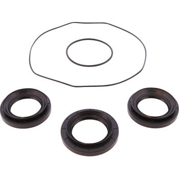The Yamaha Differential Bearing Seal Kit Rear by Moose Offroad includes three TC rubber seals and two thin O-rings of various sizes, neatly displayed on a white background—perfect for differential maintenance.