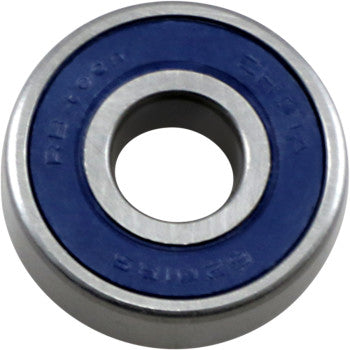 A close-up of the Wheel Bearing Double Seal 122x10 by Parts Unlimited, showing its blue seal, metal outer ring, and central circular opening.