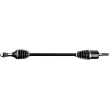 Black metal complete front left axle shaft with rubber CV joint boots on both ends for Can Am Defender models.