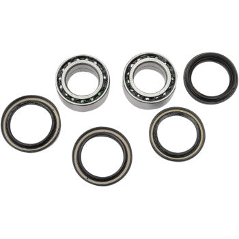 Set of six metal and rubber Rincon rear wheel bearings and seals with circular shapes and smooth finishes.