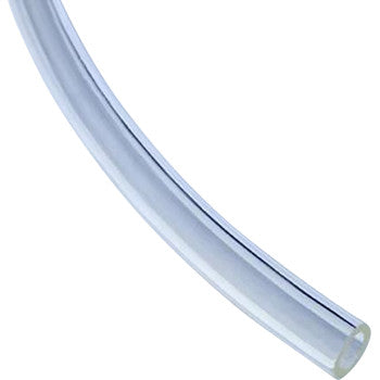 A close-up view of the Helix Fuel Line Clear 3/16" x 25', featuring its transparent, flexible tubing with a slight curve against a plain white background.