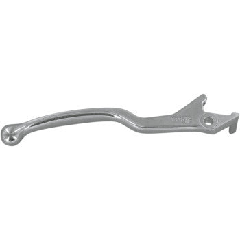 The Lever Right Hand Polished by Moose Offroad is a silver cast aluminum alloy motorcycle brake lever with a slight curve and rounded end, designed for durability, displayed against a plain white background.
