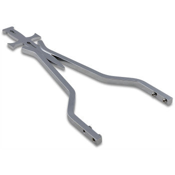Chrome 18-inch motorcycle sissy bar stick with wide, angled arms and cross-shaped top plate.