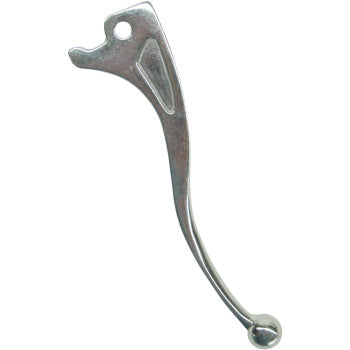 The Brake Lever Polished by Parts Unlimited is a sturdy, curved alloy coat hook with a raised design and small round knob, resembling alloy brake levers. It features a top hole for easy mounting.