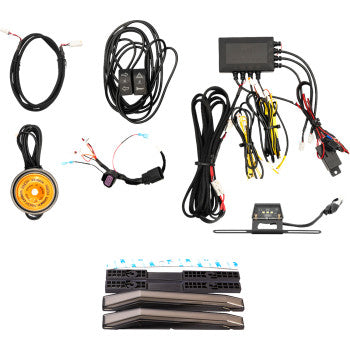 Polaris Xpedition Ranger Turn Signal Kit with black wiring harnesses, yellow round signal light, control module, and.
