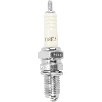 The Spark Plug D8EA by NGK Spark Plugs features a white ceramic insulator, metal hex nut, and copper core threaded base, designed for reliable fuel ignition in engines.