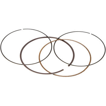 Four Vertex Piston Ring Set 97.00 mm OD +2.00 mm Big Bore Piston rings with varying thicknesses and textures, including chrome finishes, are displayed overlapping on a white background.