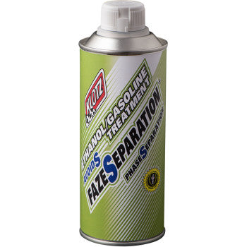A 16 fl oz metal can of Klotz Oil Ethanol Gas Treatment, featuring a white cap and green label with bold text, absorbs water and prevents phase separation.
