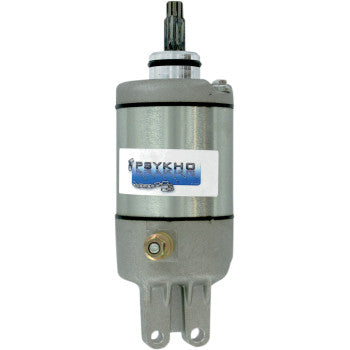 The Starter by Psykho is a cylindrical metallic motor with a top central shaft, bottom mounting flange, and PSYCHO label with chain graphic—crafted as an ideal OEM replacement for new starters.
