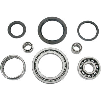 The Yamaha Differential Bearing Seal Kit Rear by Moose Offroad includes EMQ-quality bearings and TC rubber seals in assorted sizes, arranged on a white background—ideal for differential service kits.