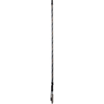 The 3' Whip Light RGB Black by Moose Offroad features a long, thin, flexible design with a braided pattern, dark handle, and metallic end cap—displayed vertically against a white background for a sleek look.