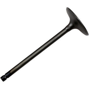 Black metal intake valve with a flat, circular head and a long, slender stem designed for Yamaha engines.