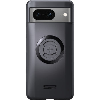 The SPC+ Phone Case Google Pixel 8 by Sp Connect is a black case with a dual-lens rear camera cutout, flash, circular MagSafe-compatible magnetic grip on the back, and SP branding at the bottom.