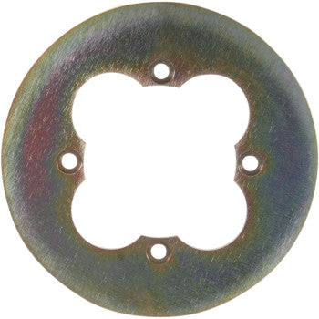 The Kawasaki-Suzuki-Arctic Cat ATV Brake Rotor by EBC is a round metal plate with a scalloped square center cutout and four evenly spaced scraper holes near the central opening.