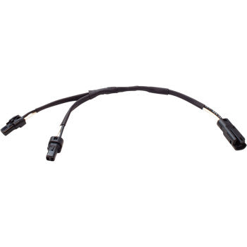 The Indian Y-Harness by Namz is a black Plug-and-Play automotive wiring harness with three connectors—two on one end, one on the other—shown against a white background.