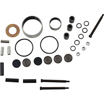Clutch Rebuild Kit by Epi includes bushings, washers, seals, O-rings, bolts, nuts, and pins—assorted automotive hardware components—arranged on a white background.