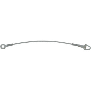 The Polaris Ranger Tailgate Cable by Quad Logic is a heavy-duty stainless cable featuring a looped eyelet and flat, key-shaped connector, displayed against a white background.